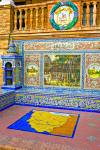 Stock photo of alcove of decorated ceramic tiles depicting a scene in the province of Huesca at Plaza de Espana, Parque Maria Luisa, City of Sevilla (Seville), Province of Sevilla, Andalusia (Andalucia), Spain, Europe.