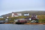Stock photo of the Battle Harbor’s historic fishing village situated on Battle Island at the entrance to the St Lewis Inlet seen from the ferry, Viking Trail, Trails to the Vikings, Southern Labrador, Labrador, Atlantic Canada, Canada.