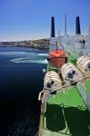 Stock photo of life rafts on the M/V Caribou as it arrives at Port aux Basques in Newfoundland, Canada.