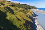 Stock photo of the shoreline around the Hurunui River Mouth near Cheviot, East Coast, South Island, New Zealand.