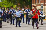 Stock photo of a musical band performing during the Sargeant Major's Parade and Graduation ceremony at the RCMP Academy, City of Regina, Saskatchewan, Canada.