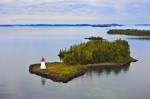 Stock photo of the Shaganash Island Lighthouse on Shaganash Island Lake Superior, Near Thunder Bay, Ontario, Canada.