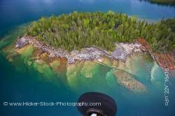 Aerial View abstract Small Rocky Island on Lake Superior taken on flight from Thunder Bay Ontario Ca