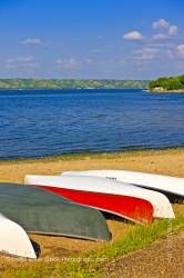 Canoes sandy beach Echo Valley Provincial Park Qu'Appelle Valley Saskatchewan