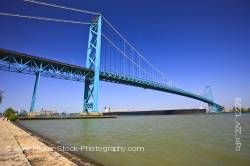 Large bulk carrier ship Ambassador Bridge Detroit River Windsor Ontario