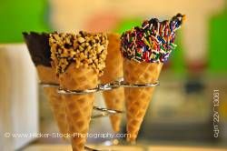 Waffle cones in holder at Cow's in the town of Niagara-on-the-Lake Ontario Canada