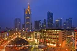 Night life downtown activity Frankfurt at dusk Hessen Germany