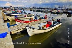 Fishing boats Main Dock Boat Harbour shores of Lake Winnipeg in the town of Gimli Manitoba Canada