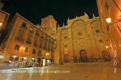 Cathedral facade on Plaza de las Pasiegas at night in city of Granada Province of Granada Andalusia