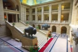 Grand Staircase American Bison Statues Legislative Building City of Winnipeg Manitoba