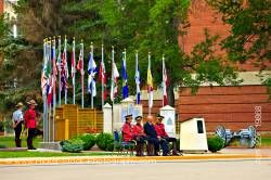 Hierarchy in front of monument during parade RCMP Academy City of Regina Saskatchewan Canada