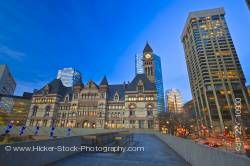 Old City Hall Building at Dusk Nathan Phillips Square Downtown Toronto Ontario Canada Blue Sky