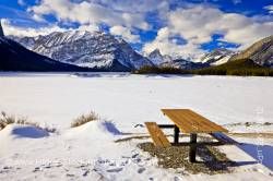 Picnic Table Winter Upper Kananaskis Lake Peter Lougheed Provincial Park Alberta Canada