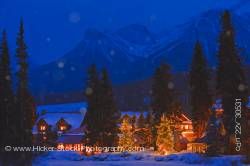 Nighttime Winter Scene Post Hotel Pipestone River Banff National Park Alberta Canada