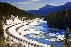 Railway Tracks Bow River Banff National Park Canadian Rocky Mountains Alberta Canada