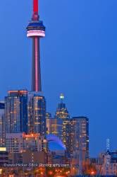 Skyline City of Toronto dusk Sky seen from Ontario Place Toronto Ontario Canada