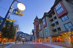 Town Plaza Along The Village Stroll At Dusk In Whistler Village British Columbia Canada