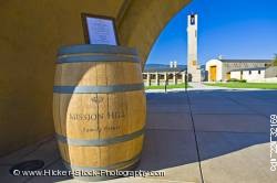 Wine barrel sign entrance Mission Hill Family Estate Winery Kelowna Canada