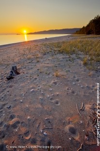 Stock photo of a golden sunset at Agawa Bay on Lake Superior in Lake Superior Provincial Park, Ontario, Canada.