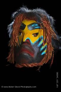 Stock photo of Ghost Mask by Beau Dick, Kwakwaka'wakw First Nations Artist, original West Coast native art, Just Art Gallery, Port McNeill, Northern Vancouver Island, Vancouver Island, British Columbia, Canada. Beau Dick is one of the Northwest Coast's mo