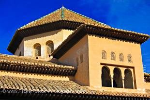 Stock photo of the buildings surrounding the Court of the Lions (Patio de los Leones), The Royal House (Casa Real), The Alhambra (La Alhambra) - designated a UNESCO World Heritage Site, City of Granada, Province of Granada, Andalusia (Andalucia), Spain, E