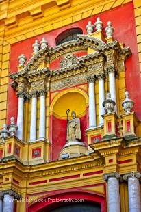 Stock photo of the architecture of Iglesia de San Ildefonso (church) in the Santa Cruz District, City of Sevilla, Province of Sevilla, Andalusia, Spain, Europe.