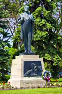 Stock photo of the statue of Jon Sigurdsson (1811-1879), Iceland's patriot, on the grounds of the Legislative Building in the City of Winnipeg, Manitoba, Canada.
