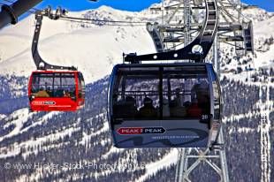 Stock photo of the Peak 2 Peak Gondola on Whistler Mountain with Blackcomb Mountain in the background, Whistler Blackcomb, Whistler, British Columbia, Canada.