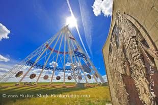 Stock photo of the decorative Saamis Tee pee, the world's largest tee pee, in the city of Medicine Hat, Alberta, Canada.