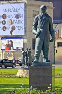 Stock photo of the statue of Sir William S. Stephenson (1897-1989) in Memorial Park, City of Winnipeg, Manitoba, Canada.