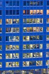 Stock photo of windows of a blue building in the City of Frankfurt am Main, Hessen, Germany, Europe.