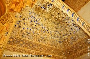 Stock photo of the ceiling of a small alcove next to the south portico  in the Court of the Myrtles (Patio de los Arrayanes), aka Court of the Pool (Patio de la Alberca), The Royal House (Casa Real), The Alhambra (La Alhambra) - designated a UNESCO World