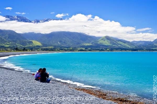 Stock photo of People Kaikoura Beach Kaikoura East Coast South Island New Zealand