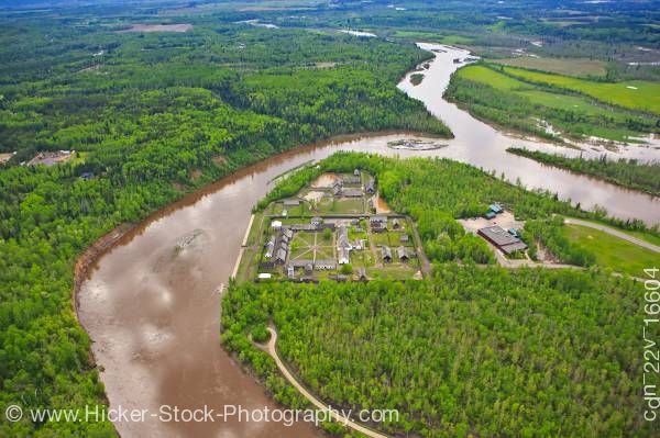 Stock photo of Aerial Fort William Historical Park Kaministiquia River Thunder Bay Ontario Canada