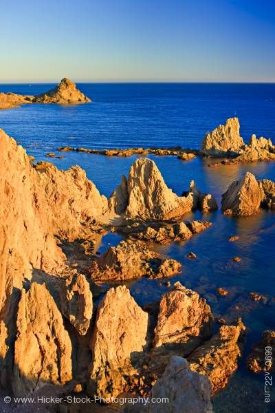 Stock photo of Volcanic rock coastline Cabo de Gata Costa de Almeria Province of Almeria Andalusia Spain Europe