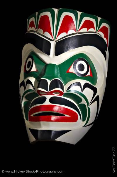 Stock photo of Chief Kumkawa Mask Lumario Johnson First Nations Artist Vancouver Island British Columbia Canada