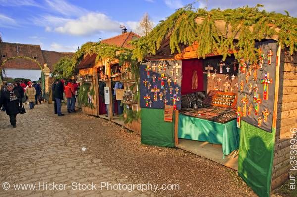 Stock photo of Market Stalls at Christmas Markets at Hexenagger Castle Hexanagger Bavaria Germany Europe