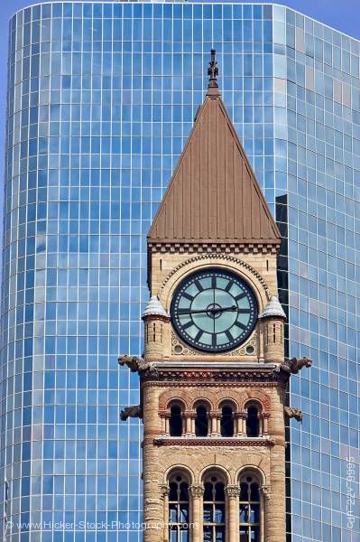 Stock photo of Clock Tower Old City Hall with Modern Skyscraper in the Background Downtown Toronto Ontario Canada