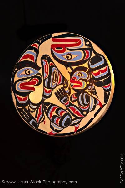 Stock photo of Native Art Wooden Drum First Nations Native Art  Northern Vancouver Island British Columbia