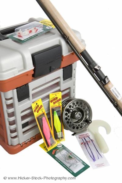 Stock photo of Fishing box with fishing gear