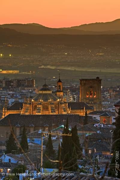 Stock photo of Granada Cathedral dusk in City of Granada Province of Granada Andalusia Spain Europe