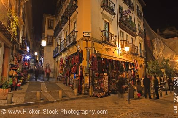 Stock photo of Souvenir Shops Calle Caldereria Nueva City of Granada Province of Granada Andalusia Spain