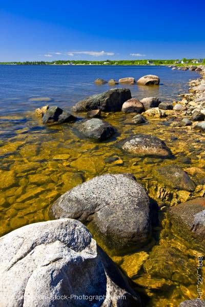 Stock photo of Rocky shoreline of Lake Winnipeg Hecla Provincial Park Hecla Island Manitoba Canada