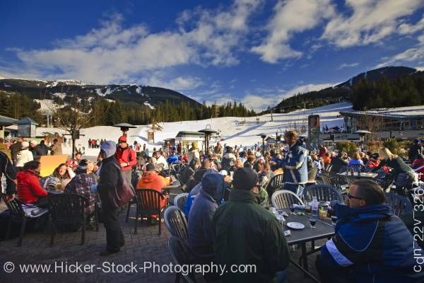 Stock photo of Patrons At Longhorn Saloon And Grill Apres Ski Bar Whistler Mountain British Columbia Canada 