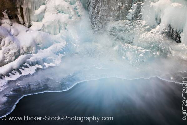 Stock photo of Partially Frozen Lower Falls Johnston Creek Johnston Canyon Banff National Park Alberta Canada