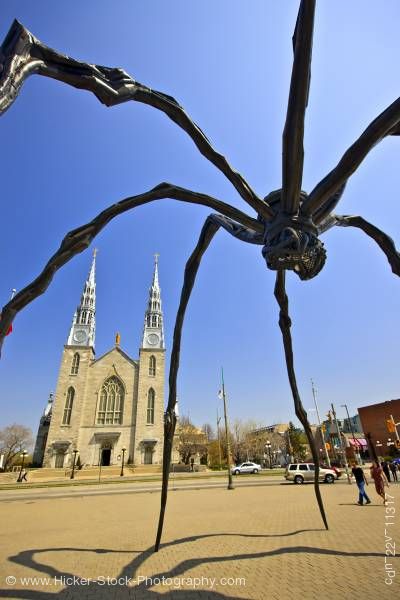 Stock photo of Maman sculpture and Notre Dame Cathedral Basilica Ottawa