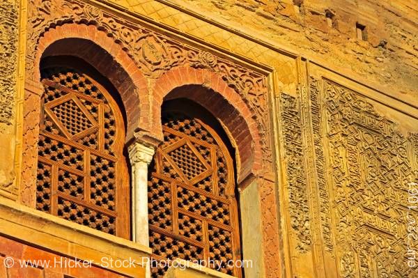 Stock photo of Windows of the Wine Gate Puerta del Vino Alcazaba La Alhambra Granada Andalusia