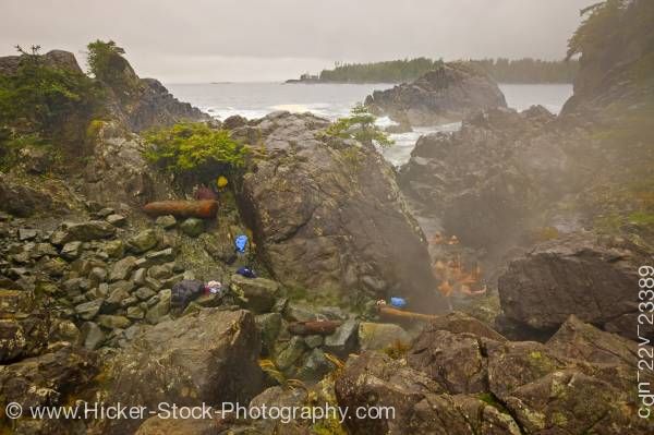 Stock photo of People bathing hot springs Hot Springs Cove Maquinna Marine provincial Park Vancouver Island