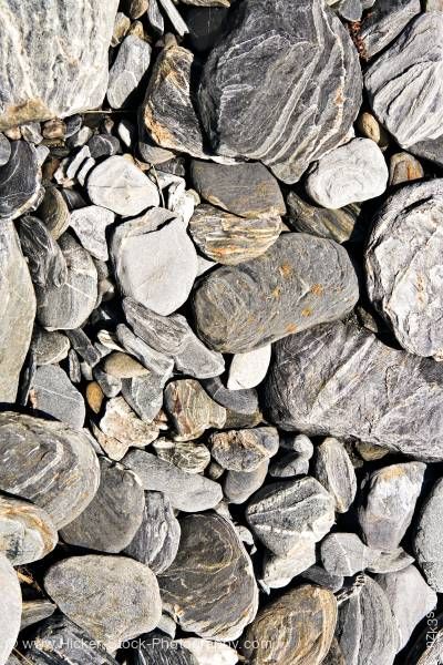 Stock photo of Schist rocks river bank at Fantail Falls Mt Aspiring National Park Haast Highway Haast Pass