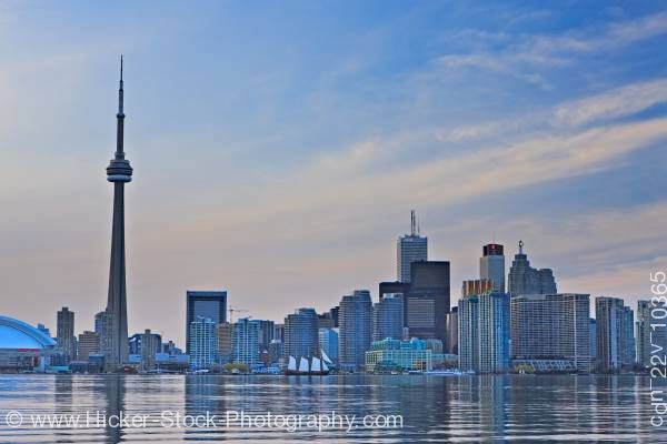 Stock photo of Toronto City Skyline Blue Sky at Dusk Centre Island Toronto Islands Lake Ontario Ontario Canada